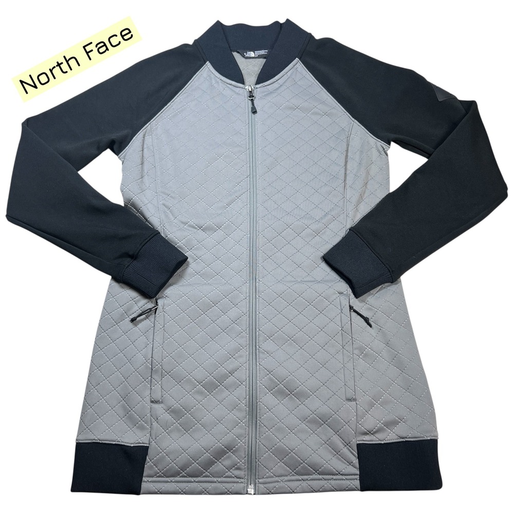 North Face Womens Gray Black Quilted Full Zip Jacket Coat Small S